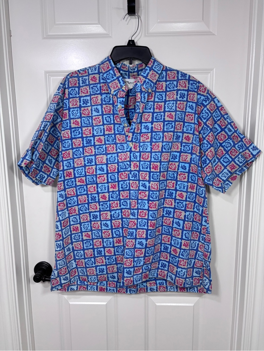 VTG Tori Richard Tropical Print Short Sleeve Pullover Men’s XL Blue